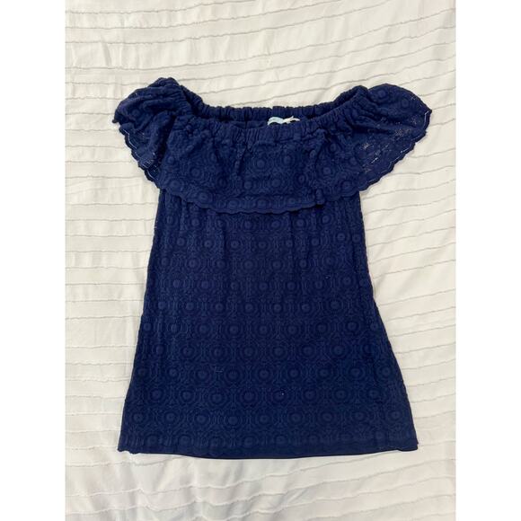 Kimchi Blue by Urban Outfitters Off Shoulder Navy Blue Blouse Women's Small Twee - Picture 3 of 11